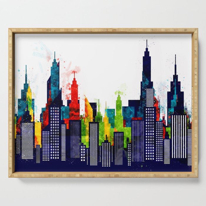 Colorful City Buildings And Skysers In Watercolor New York