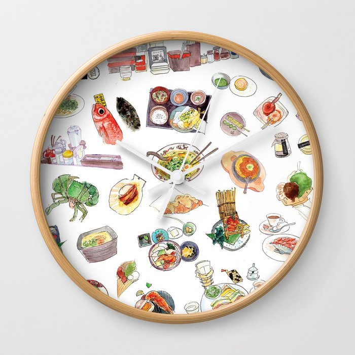 Watercolor Hand Draw Japanese Foods Collection Wall Clock