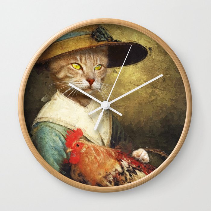 Whiskered Elegance: Cat, Roster, and Regal Charm | Royal cat holding a roster in her lap Wall Clock