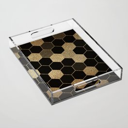 Gold,hexagons ,honeycomb geometric pattern  Acrylic Tray