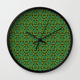 Retro Geometric Pattern 004 - green, black Wall Clock