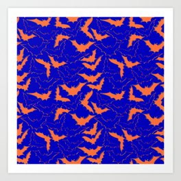 Halloween Orange Bat Pattern Art Print | Fly, Pattern, Scary, Paper, Graphicdesign, Holiday, Bat, Ghost, Party, Repeat 