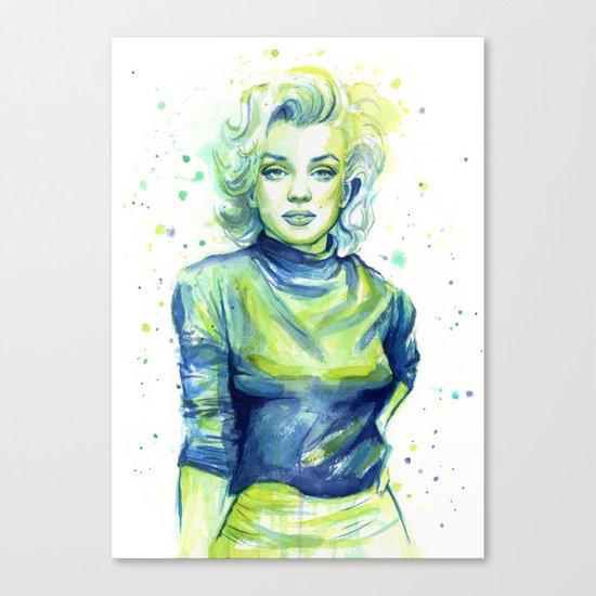 Marilyn Portrait Watercolor Painting Actress Old Hollywood Canvas Print