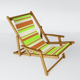 [ Thumbnail: Beige, Chocolate & Light Green Colored Lined/Striped Pattern Sling Chair ]