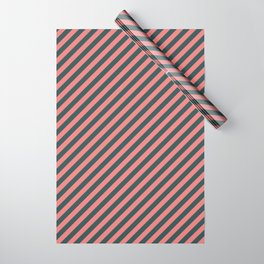 [ Thumbnail: Dark Slate Gray & Light Coral Colored Striped Pattern Wrapping Paper ]