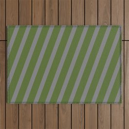[ Thumbnail: Dark Olive Green & Gray Colored Stripes Pattern Outdoor Rug ]