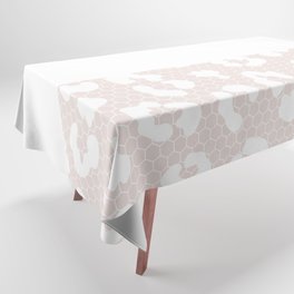 White Leopard Print Lace Horizontal Split on Pastel Pale Pink Tablecloth
