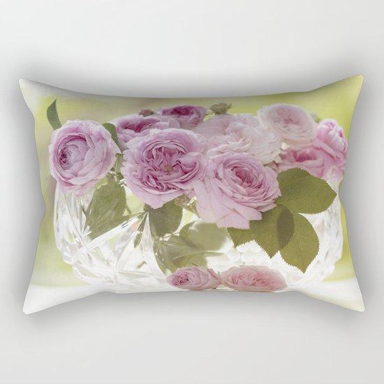 Wonderful English Roses in a crystal bowl- Rose-Flowers- Rectangular Pillow