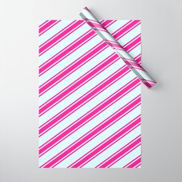 [ Thumbnail: Light Cyan and Deep Pink Colored Stripes/Lines Pattern Wrapping Paper ]