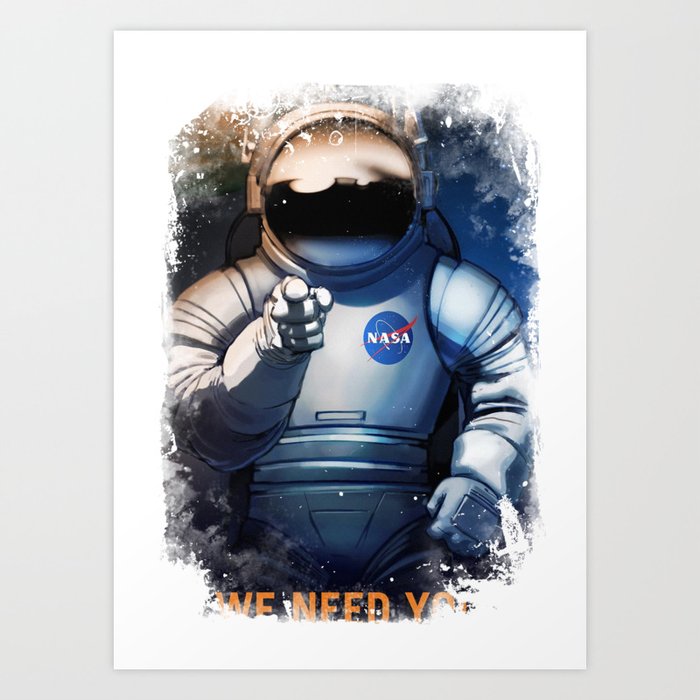 NASA Wants You Vintage Poster from 70s Moon Astronaut Grunge Artwork For Prints Posters Tshirts Bags Art Print