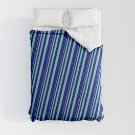 [ Thumbnail: Aquamarine and Blue Colored Stripes/Lines Pattern Comforter ]