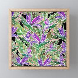 Bird of Paradise Watercolor Pattern- Purple & Green Framed Mini Art Print