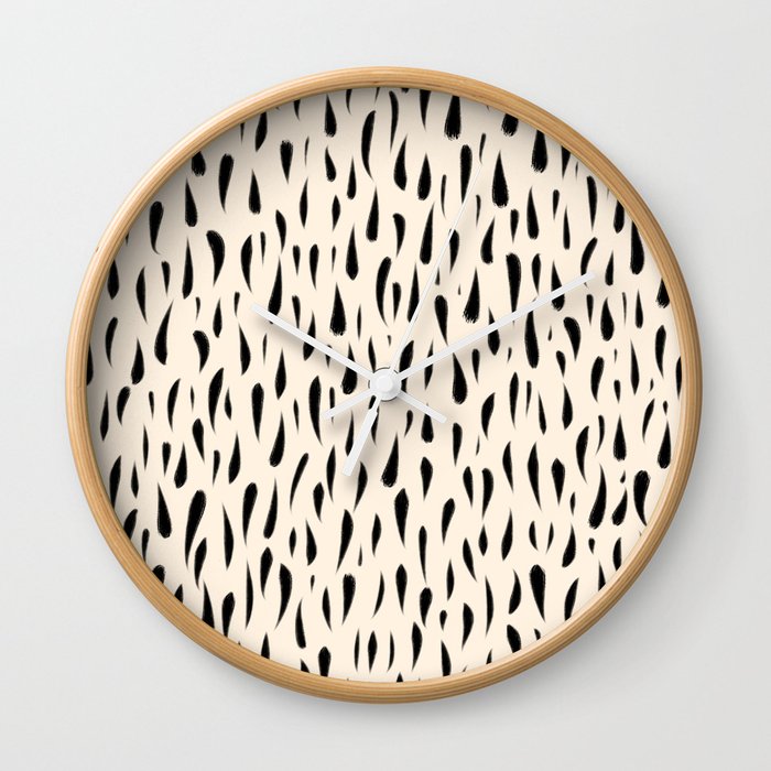 Organic Texture Minimalist Abstract Pattern in Black and Almond Cream Wall Clock