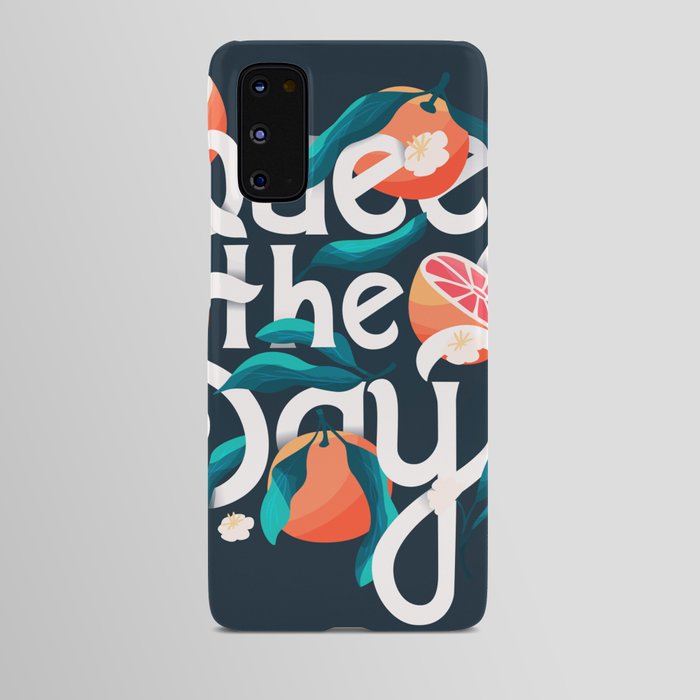 Squeeze the day lettering illustration with oranges on dark blue background VECTOR Android Case
