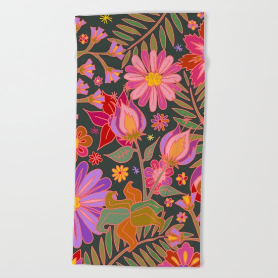 Flowers on Green Beach Towel