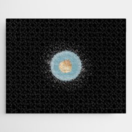 Watercolor Seashell and Blue Circle on Black Jigsaw Puzzle