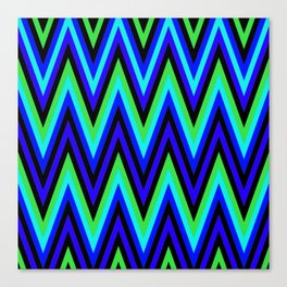 Chevron Design In Deep Blue Lime Green Zigzags Canvas Print