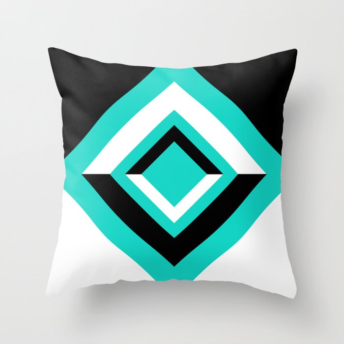 Teal Black and White Diamond Shapes Digital Illustration - Artwork Throw Pillow