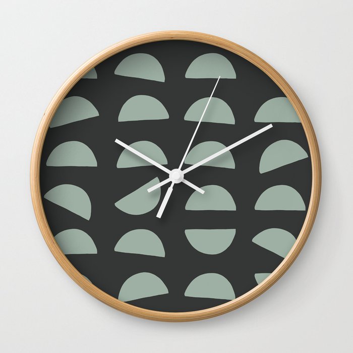 Mint on Grey Midcentury Woodblocks Wall Clock