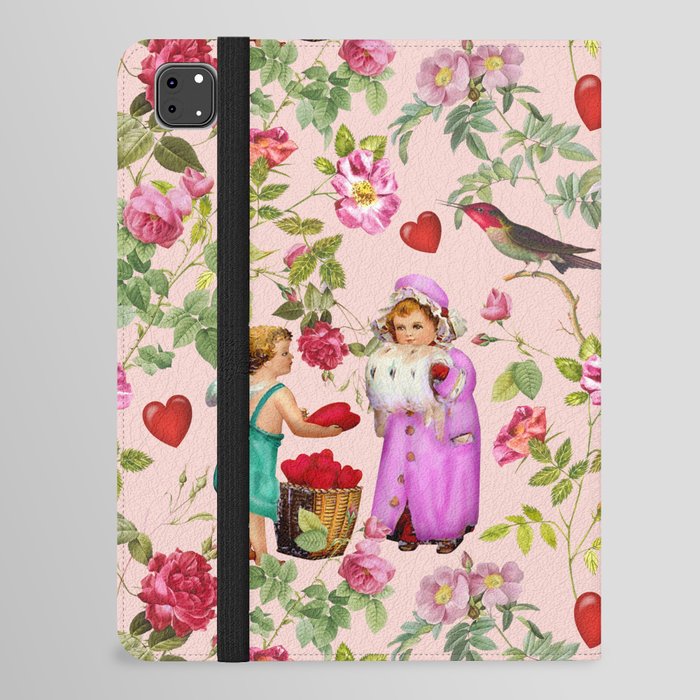 Cupid dealing the hearts in the pink rose garden  iPad Folio Case