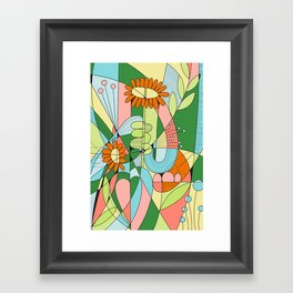 Orange and Blue Abstract Floral Framed Art Print