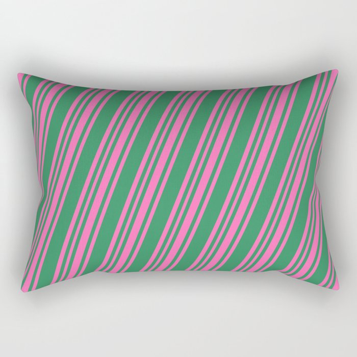 Sea Green and Hot Pink Colored Lines/Stripes Pattern Rectangular Pillow