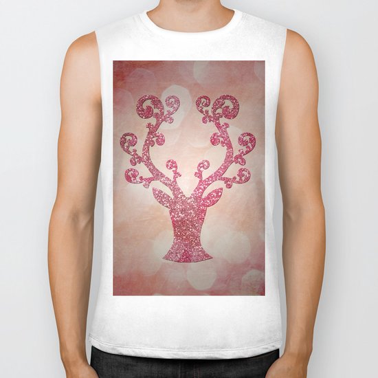 Pink sparkling glitter deer - Sparkle Effect Biker Tank