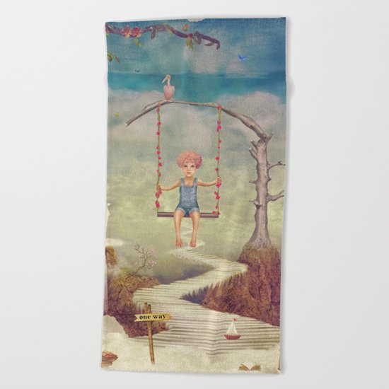 Mysterious city in sky Beach Towel