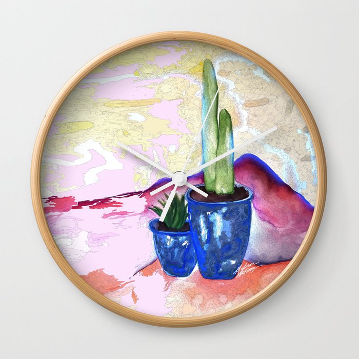 Cactus Watercolor Vibrant Palette Simple Painting Wall Clock By