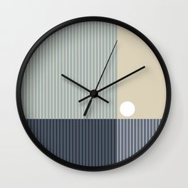 Geometric Blocks and Lines in Classy Navy Blue Beige Grey Wall Clock