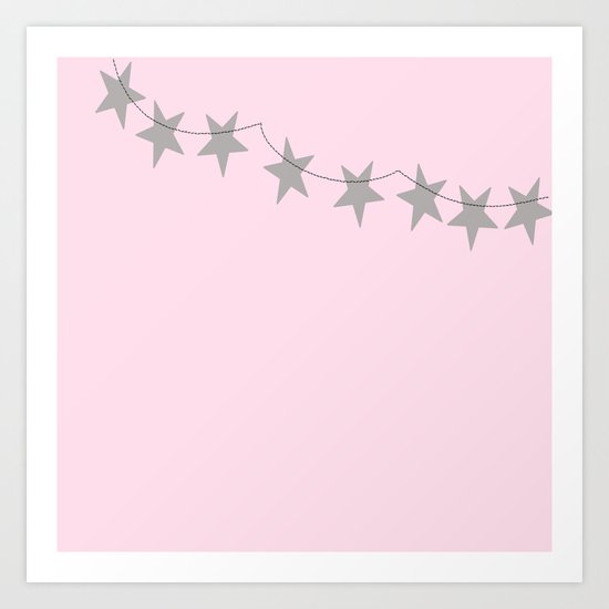 Grey stars on pink background Art Print