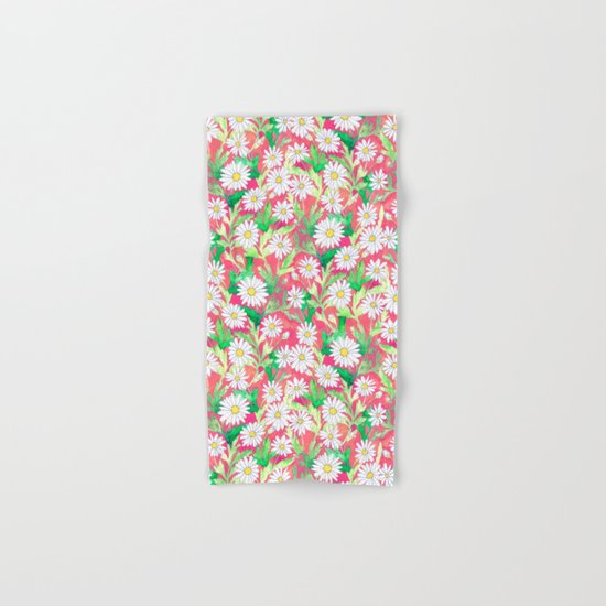 Sketchbook Daisies Coral Hand & Bath Towel
