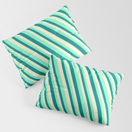[ Thumbnail: Aquamarine, Teal & Light Yellow Colored Stripes/Lines Pattern Pillow Sham ]