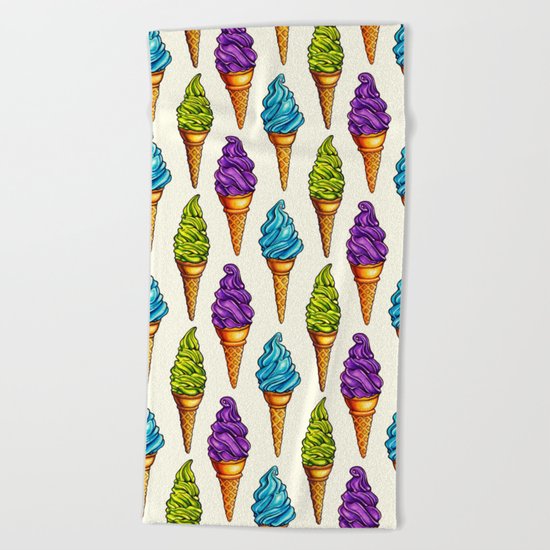 Ice Cream Blue Purple Green Beach Towel