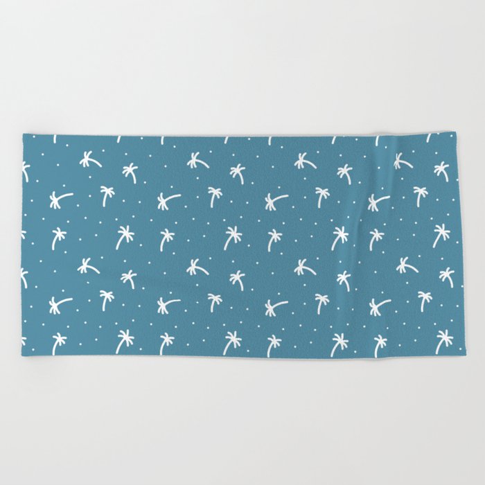 Blue And White Doodle Palm Tree Pattern Beach Towel