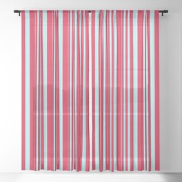 [ Thumbnail: Turquoise & Crimson Colored Stripes/Lines Pattern Sheer Curtain ]