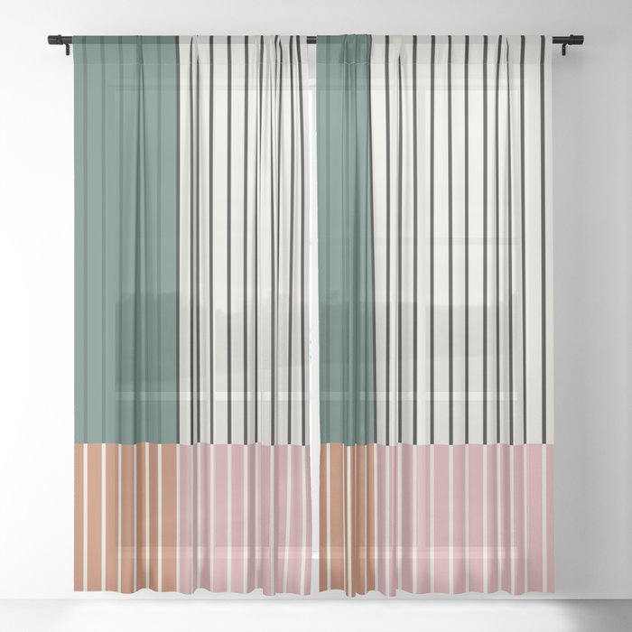 Color Block Line Abstract V Sheer Curtain