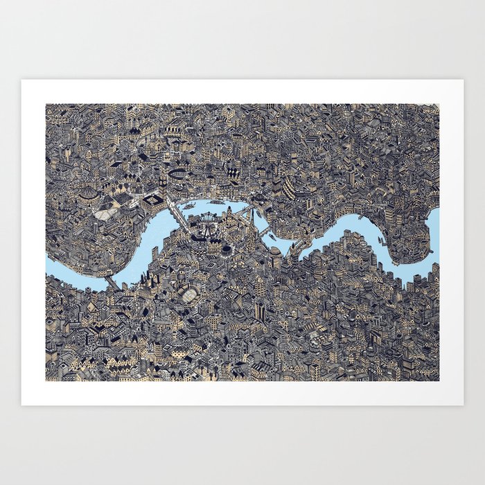 London Color Map City Drawing Illustration Thames Art Print By Desertdoodler