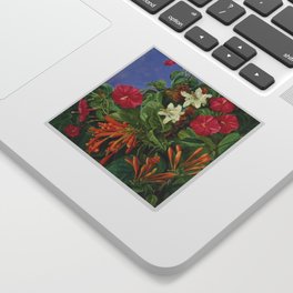 Tropical Hibiscus and Bougainvillea Flowers still life painting Sticker