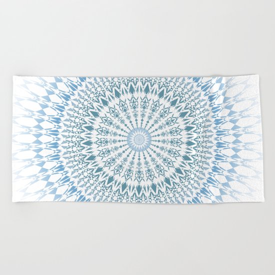 Blue White Geometric Mandala Beach Towel