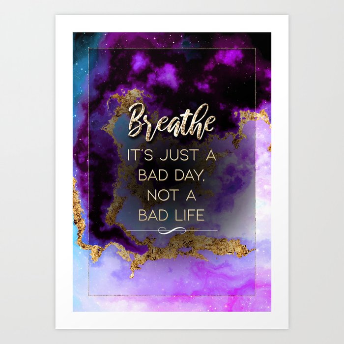Breathe Rainbow Gold Quote Motivational Art Art Print