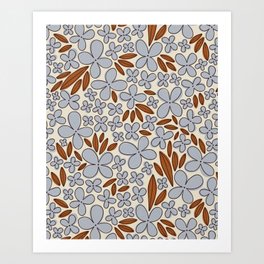 Four-leaf Flower Pattern / Grey & Brown Art Print