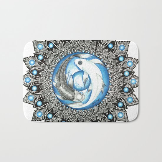 Yin and Yang Butterfly Koi Fish Mandala Bath Mat