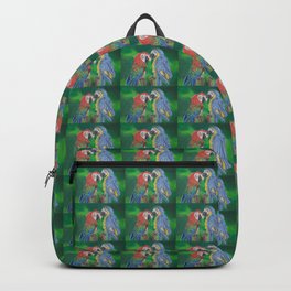 Colorful Parrots Backpack | Colored Pencil, Perched, Tails, Colorful, Pair, Ink, Two, Birds, Wings, Blue 