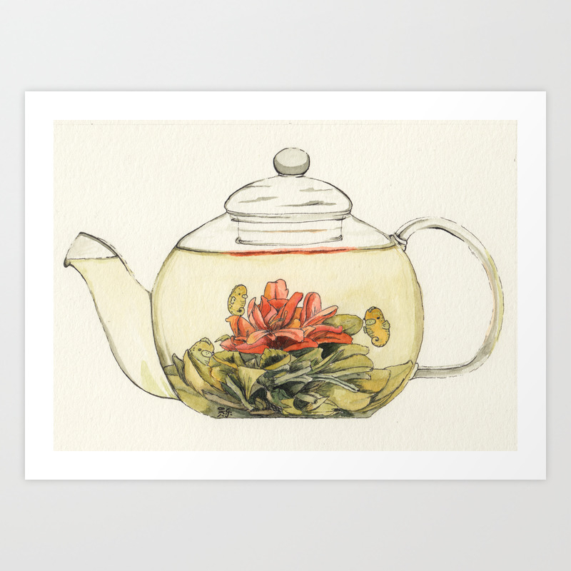 Blooming Flower Tea Watercolour Painting Art Print By Mohu Society6