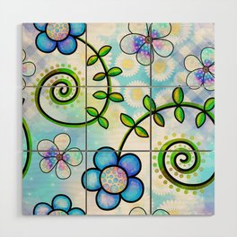 Watercolor Doodle Floral Collage Pattern 02 Wood Wall Art