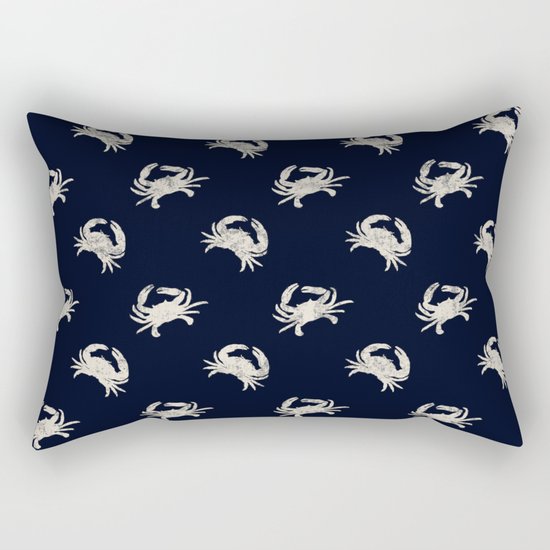 Navy blue maritime sea crab crabs shrimps pattern Rectangular Pillow