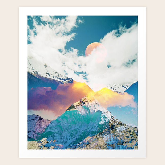 Dreaming Mountains Colorful Photography Digital Collage Nature Scenic Travel Moon Landscape Art Print By 83oranges Society6
