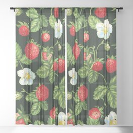 Wild Strawberries... Beautiful Blossom, Sweet Red Berry And Leaves Sheer Curtain