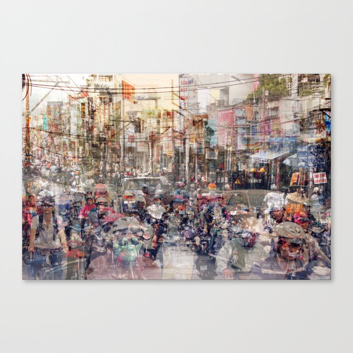 Saigon, abstract city life and traffic concept street photography double exposure Canvas Print